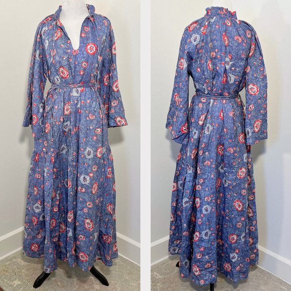 Wiggy Kit Keeper Dress Blue Linen Floral NWOT - Picture 2 of 9